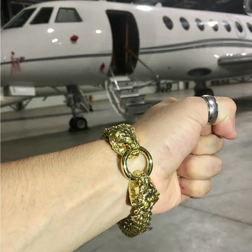 NEW LION DOUBLE FRANCO BRACELET 18K GOLD MADE IN ITALY *LIFETIME WARRANTY*